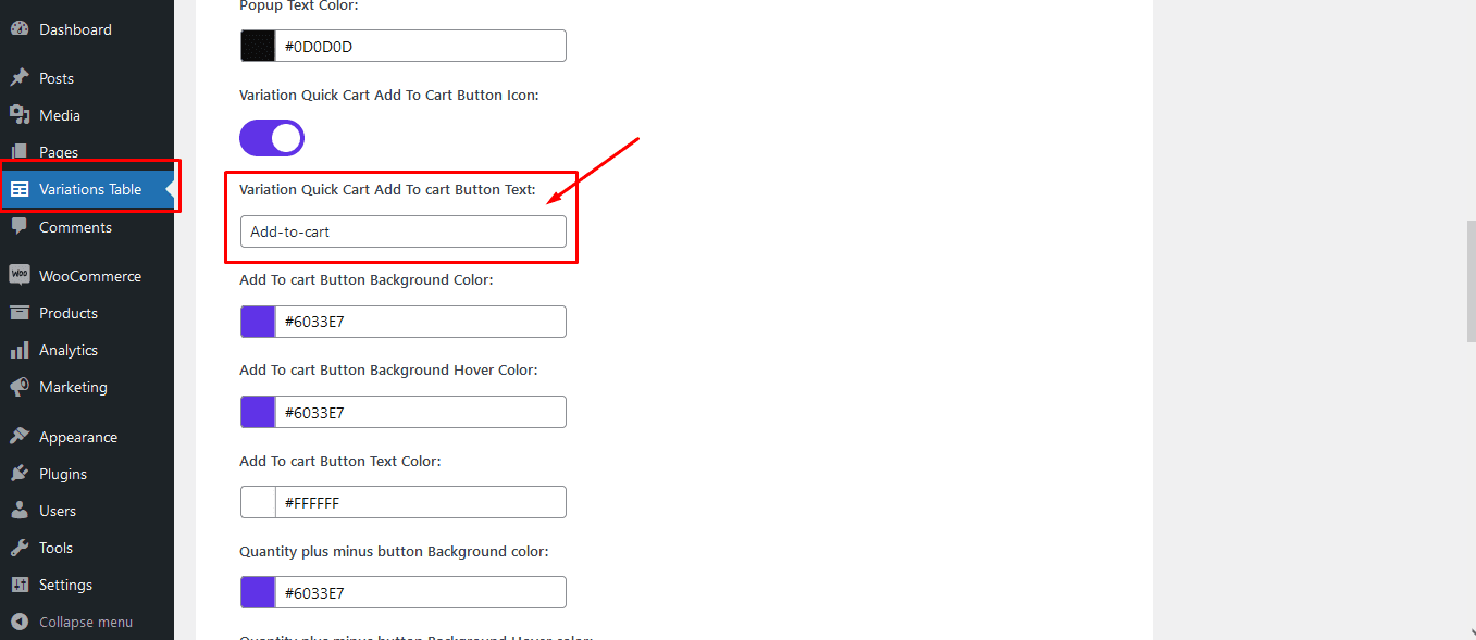 add to cart text setup