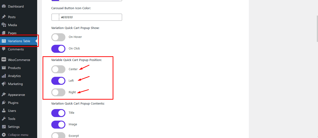 popup postion