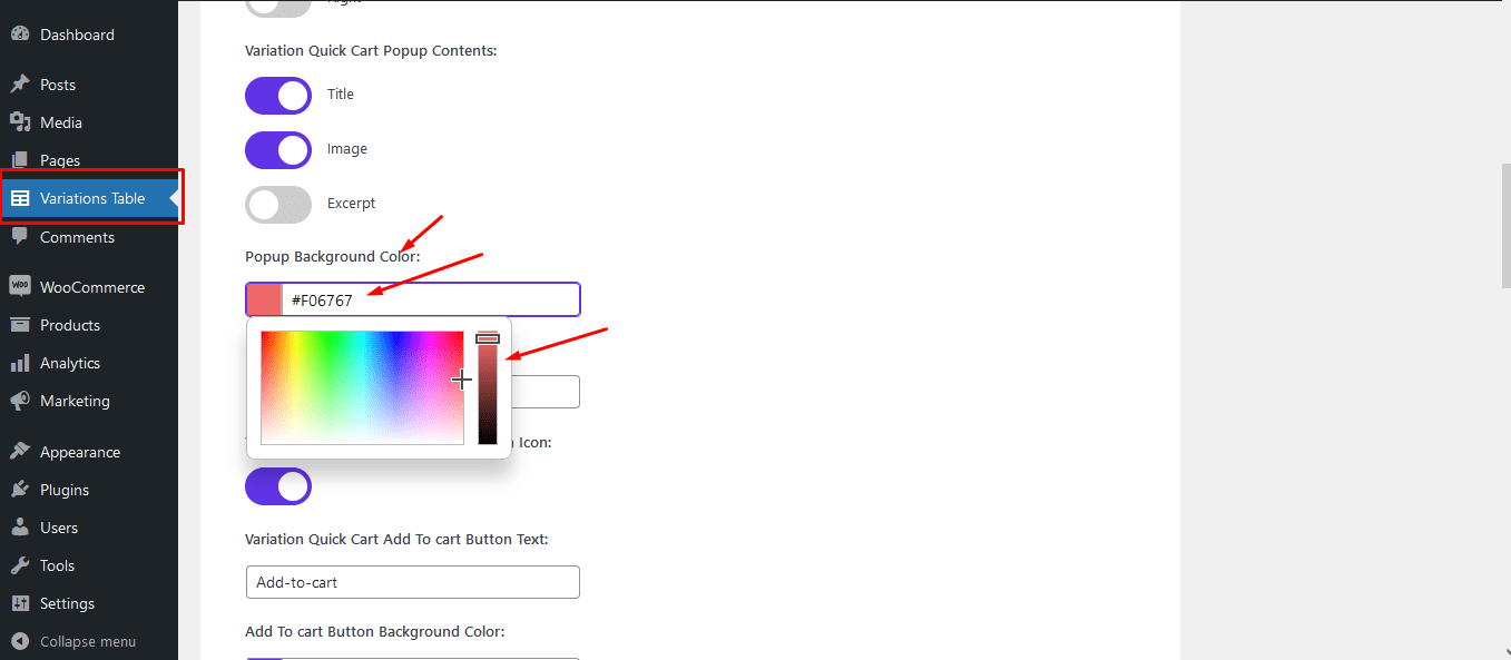 popup bg color settings