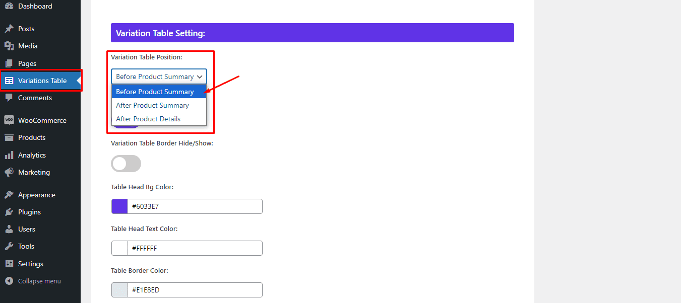 table position changed setup